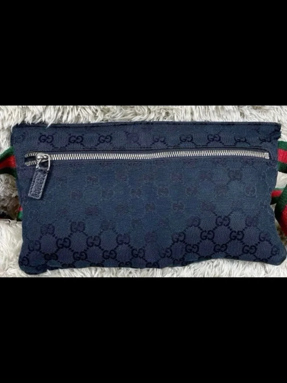 Gucci Black Monogram Canvas Belt Bag with Leather Trim